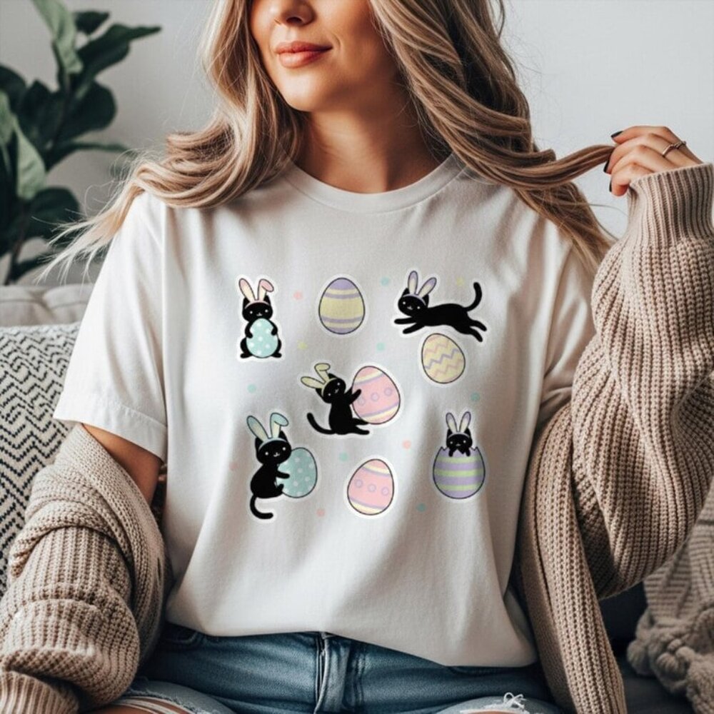 Cute Easter Cats Tshirt, Bunny Cat Tee, Spring Cat Lover Gift